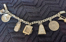 ANTIK Mexikanisches Bettelarmband Damen 925er Silber 1940-1960 m.7 Anhängern TOP