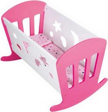 Puppenwiege Holz Weiß/Rosa