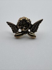 Vintage Messing Engel Cherub geflügelte Anstecknadel Brosche - Schutzengel Anstecknadel