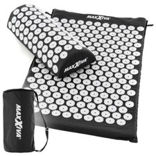 MAXXIVA Akupressurmatte Set 75x42 cm mit Kissen inkl Tragetasche Schwarz Yantra