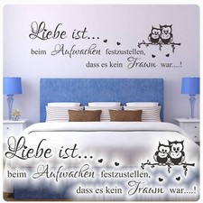 Wandtattoo Liebe ist...beim Aufwachen... Eulen Herzen Wandaufkleber Eule W1788 
