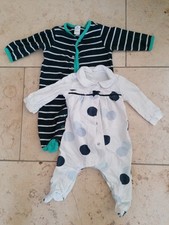 2x Strampler Schlafanzug 50/56 Baby Säugling, blau Punkte gestreift