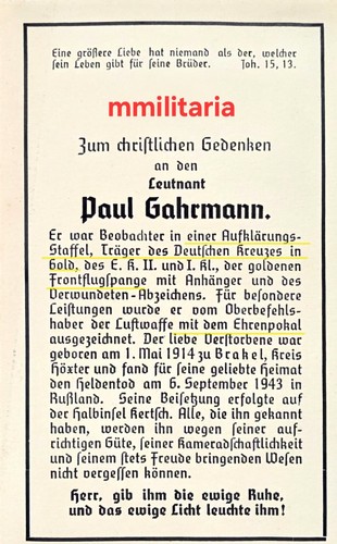 Sterbebild wwii leutnant - sterbebild,