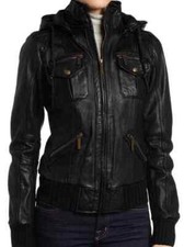 Neu Damen Schwarz Lederjacke