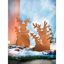 Gartenstecker Elch Knut 2er Set 35 und 36 cm hoch Metall in schicker Rost-Optik 