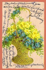 AK Blumenkorb (233), blaue und gelbe Blumen, gelaufen 1903