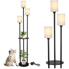 Rayofly Schwarz Stehlampe Wohnzimmer, Modern Stehlampe mit Regal, 3-flammige