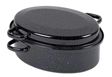 Gänsebräter Bräter oval 26cm Emaille schwarz-weiß Induktion Krüger G26