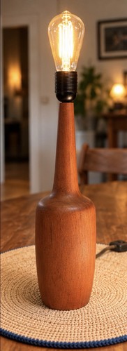 Vintage teakholz flaschenlampe - vintage,