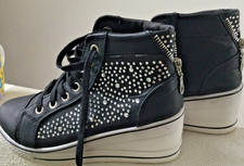 Prety Damenschuhe Schnürschuhe Gr. 37 Keilabsatz schwarz mit Glitzer