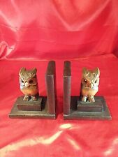 2 Antike Buchstützen Eulen Holz geschnitzt Art Deco gemarkt (4182)