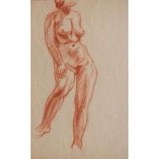 Frauenakt stehend Akt Studie Rötel unsigniert Zeichnung Anfang 20 Jhd