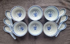 6x China Porzellan Reisschalen mit Löffel - 1 Schale ist defekt - Gebraucht