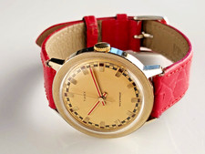 Herren Armbanduhr, TIMEX, gereinigt, läuft, rotes gutes Lederarmband