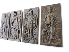 4 X WANDRELIEF WANDPLATTE GUSSEISEN MYTHOLOGIE ALLEGORIE  GÖTTIN PAX  ATHENA