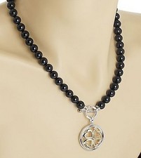 Edelstein-Collier Weiß-/Gelbgold 585 Onyx Diamant ca.0,03ct  Ä105