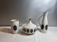 Deckeldose und 2 Vasen Porzellan Volkstedt Kobaltblau gold vintage 