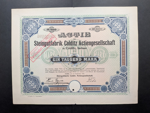 Aktie steingutfabrik colditz - aktie,