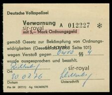 Deutsche Volkspolizei - Verwarnung 5 Mark Ordnungsgeld - OWVO §4 - DDR ~9x8cm