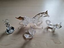 4x Alan Bowes Kristall Glas / Setzkasten Figur, Katze, Raupe, Schwan und Pferd