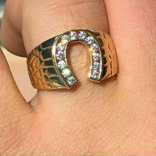 Hochzeit Verlobungsring Diamant Hufeisen Herren Ring Gelbgold-Finish Silber