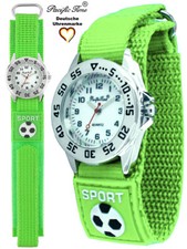 Armbanduhr Kinder Jungen Fussball Kinderuhr Sport Leuchtzeiger Lernuhr grün Neu