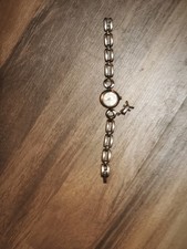 Schöne alte Damen-Armbanduhr/Silbern,Mit Teddyanhänger/Edelstahl/Vintage