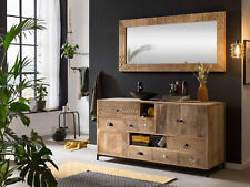 Waschtisch mit Spiegel Laos Badset massiv Holz Mango rustikal geschnitzt