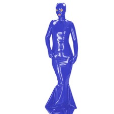 Maxikleid aus glänzendem PVC-Leder mit Maske langärmelig figurbetont sexy Outfit