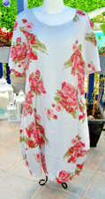 Leinen/ Ballon/ Kleid v.Lacosa Gr. XL/XXL, hellgrau m. Rosen