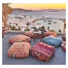Moroccan Kilim Pouf, Outdoor
