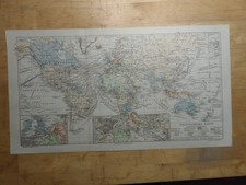 Orig.(1908) Lithographie Landkarte Weltverkehrs-Karte  (N14)