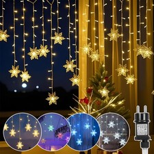 96er LED Schneeflocke Lichtervorhang Innen& Außen Weihnachtsdeko Fenster 8 Modi