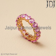 Solid 14k Gelbgold Ehering Original Rosa Saphir Edelstein Schmuck Geschenk Ring