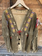 Handgefertigtes Indianerkostüm Oberteil mit Bordüre & Lederapplikationen