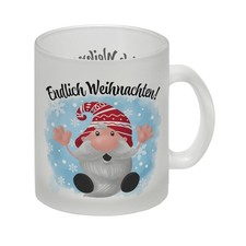 Endlich Weihnachten Glas Tasse mit kleinem Wichtel