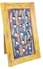 Vintage Weinflaschen-Halter aus Holz Blau/Rot Dekoelement