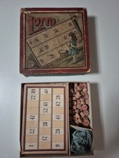 Altes Lotto Spiel ca. 1920er Holzsteine Karten OVP Vintage Brettspiel