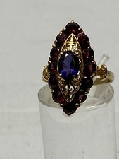 SCHIFFCHEN RING GOLD 375 ANTIK + GRANATEN GELBGOLD RING + MITTIG STEIN BLAU