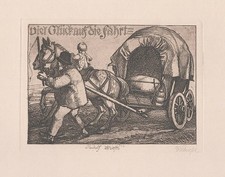 Rudolf Schiestl - Radierung Pferdewagen Pferd Bauer