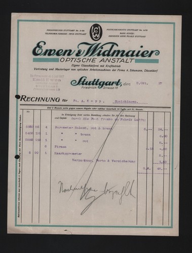 Stuttgart rechnung 1927 ewen - rechnung,