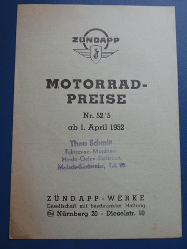 Zündapp preisliste 601 - zÜndapp,