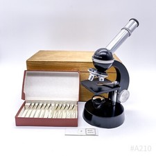 Vintage Lynx Mikroskop-Set einer Schule Holzbox & gemischten Präparaten