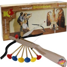 Treffspiel Adlerschießen Spielzeug aus Holz braun mit 6 Pfeilen & Armbrust