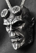 Teufel Hörner Totenkopf Anhänger Edelstahl Halskette Herren Schmuck Biker KE170A