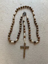Großer Rosenkranz Holzkugeln Holz Kreuz 160cm lang