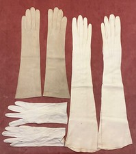 Sehr alte Glacé Handschuhe, 3 Paar Hell-Beige versch. Längen kleine Größen, 1920