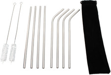8 Strohhalme Edelstahl, wiederverwendbar, 21,5 cm lang, mit Reinigungsbürste