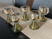 5 Weinrömer Römer Wein Gläser grüner Fuß Gold Trauben/Laub Goldrand Vol. 0,1 L