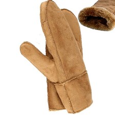 Fausthandschuh Kunstleder Schaf Lammfell Fäustlinge Leder Handschuhe Frauen Neu